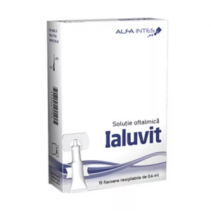 Alfa Intes Ialuvit solutie oftalmica cu hialuronat de sodiu 0,5% si vitamina B12, 15 fiole x 0,6 ml