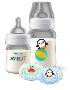 AVENT Set Cadou Clasic Biberon x125ml, Biberon x260ml, Suzete designe marin x2buc 0L+ SCD374/01