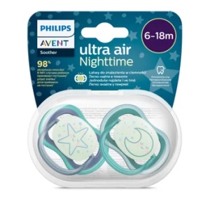 Avent Suzete fosforescente Ultra Air, 6-18 luni, Verde si Albastru, SCF376/13, 2 bucati - Img 2