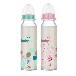 Biberon din sticlă decorat, 0-24 luni, 240 ml, BabyNova