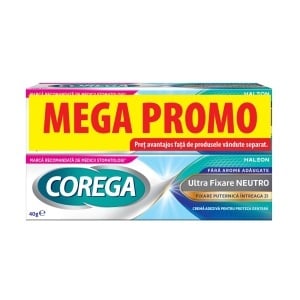 Corega Ultra Fixare Neutro Cremă Adezivă pentru Proteză Dentară, Pachet 2 x 40 g
