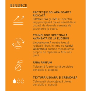 Crema de față pentru ten sensibil cu SPF 50+ Eucerin Sensitive Protect, 50 ml - Img 2