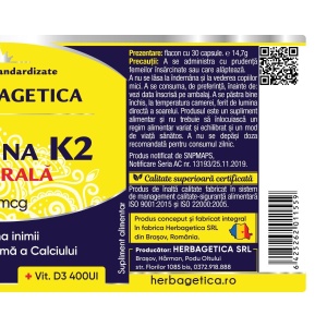 Herbagetica Vitamina K2 MK7 Naturala, pachet 2 x 30 capsule - Img 2