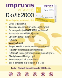 Impruvis D3Vit 2000 cu Vitamina D3 2000 U.I., 60 Capsule Moi - Img 5