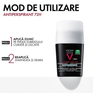 Pachet Deodorant roll-on antiperspirant pentru barbati Control Extrem 72H, 50 ml + 50 ml, Vichy - Img 2