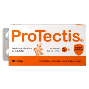 Protectis cu vitamina D3 800 UI portocale, 10 tablete masticabile, BioGaia
