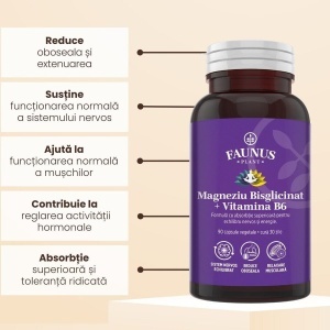 Faunus Magneziu Bisglicinat și Vitamina B6, 90 capsule vegetale - Img 5