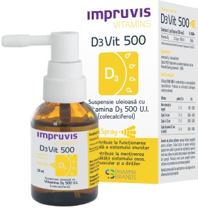 Impruvis D3Vit 500, Vitamina D3 500 U.I. cu SPRAY, 20 ml - Img 1