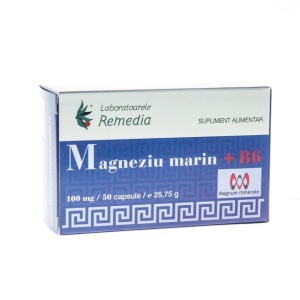 Magneziu marin + B6 100 mg, 50 capsule, Laboratoarele Remedia