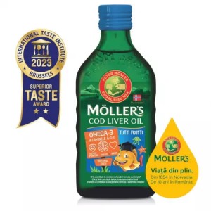 Omega 3 ulei ficat de cod cu aroma de tutti-frutti pentru copii, 250 ml, Mollers - Img 3