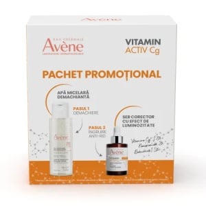 Pachet Ser Corector cu Efect de Luminozitate Vitamin Activ Cg 30 ml + Apa Demachianta 100 ml, Avene