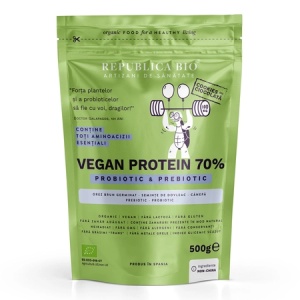Pudra proteica Bio vegana 70% cu aroma de cookies, 500 g, Republica Bio - Img 1