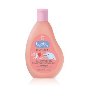 Șampon și gel de dus pentru copii 2 în 1 cu aromă de căpșuni My Friend, 250 ml, Bebble