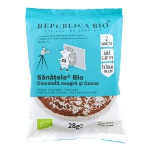 Sanatele Bio cu ciocolata neagra si cocos, eco, fara gluten, 28g, Republica Bio - Img 1