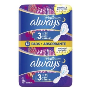 Always Platinum Ultra Night Absorbante, Mărimea 3, 12 bucăți