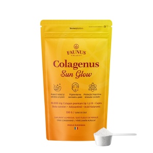 Faunus Colagenus Sun Glow, pudră cu colagen pentru bronz uniform și piele radiantă, 330g