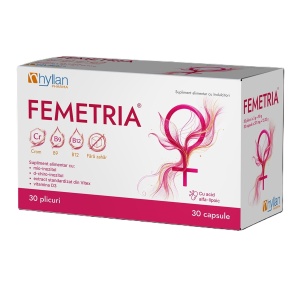 Femetria cu mio-inozitol, Vitex, Quatrefolic și acid alfa-lipoic, 30 plicuri + 30 capsule, Hyllan