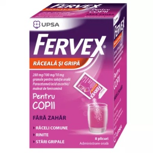 Fervex pentru Copii fara Zahar, 8 plicuri, Upsa