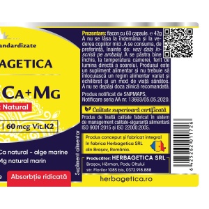 Herbagetica Complex Natural D3+K2+Ca+Mg, pachet 2 x 60 capsule - Img 2