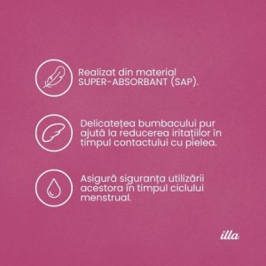 Illa absorbante de noapte extra din bumbac, 5 picaturi, 12 bucati - Img 6
