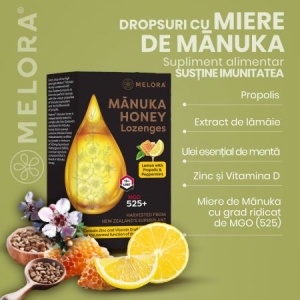 Melora dropsuri cu miere de Manuka MGO 525+, lamaie si propolis, 12 buc - Img 2