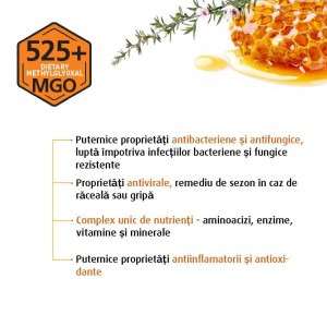 Miere de Manuka MGO 525+ naturala, 250 g, Noua Zeelanda - Img 2