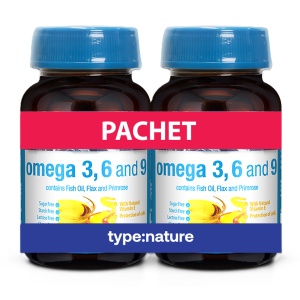 Omega 3, 6, 9 cu Ulei de Pește, In și Luminița-nopții, 60 + 60 capsule, Naturmil