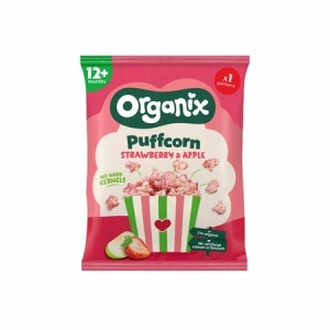 Puffcorn Snack Bio cu Căpșuni și Mere, 12 luni+, 10 g, Organix