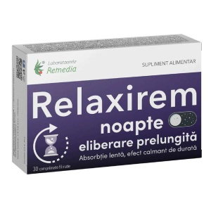 Remedia Relaxirem Noapte cu valeriana, magnolie, hamei si mac californian, 30 comprimate cu eliberare prelungita