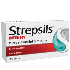Strepsils Intensiv Miere si Eucalipt fara zahar, 8,75 mg, 24 pastile, Reckitt Benckiser