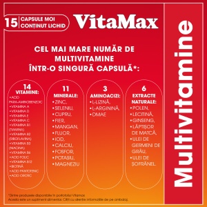 VitaMax Multivitamine cu Ginseng și Lăptișor de Matcă, 15 capsule moi, Perrigo - Img 3