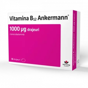 Vitamina B12 Ankermann 1000 µg, 50 drajeuri, Worwag Pharma