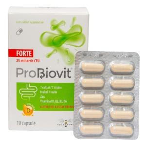 Apipharma Probiovit Forte probiotice cu Saccharomyces boulardii, inulina, vitamine B, D si zinc, 10 capsule - Img 2