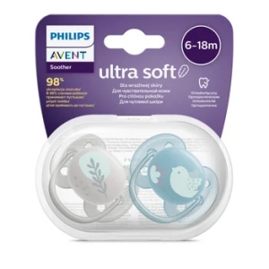 Avent Suzete Ultra Soft SCF091/15 pentru 6-18 luni Bleu/Gri, 2 bucati