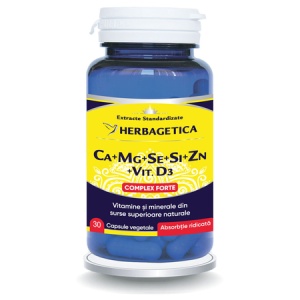 Ca + Mg + S e+ și + Zn cu Vitamina D3 Complex Forte, 30 capsule, Herbagetica