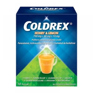 Coldrex Honey & Lemon 750 mg/ 60mg/ 10 mg, 10 plicuri, Perrigo