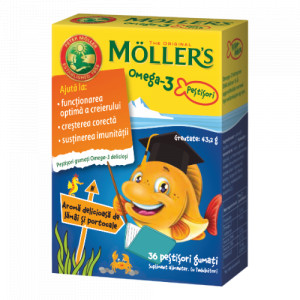 Pestisori gumati cu Omega-3 si aroma de lamaie si portocale, 36 jeleuri, Mollers - Img 4
