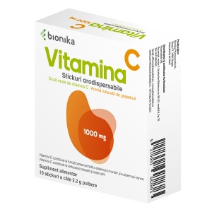 Vitamina C 1000 mg, 10 stickuri cu pulbere orodispersabilă, Bionika