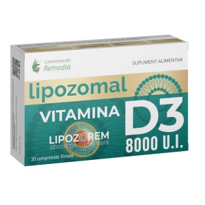 Vitamina D3 Lipozomală 8000 UI, 30 comprimate filmate, Laboratoarele Remedia