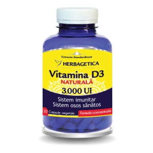Vitamina D3 naturală 3000 UI, 120 capsule, Herbagetica