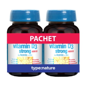 Vitamina D3 Strong 4000 UI cu Zinc și Acerola, 90 + 90 tablete, Naturmil