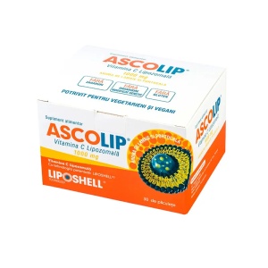 ASCOLIP Vitamina C lipozomală 1000 mg cu aromă de portocale, 30 plicuri, Liposhell