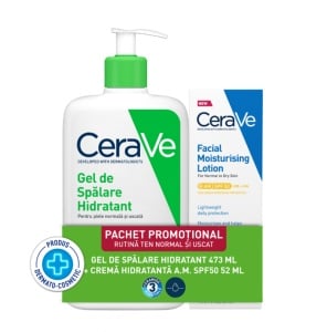 CeraVe Pachet Gel de Spalare Hidratant 473ml + Crema AM SPF 50, 52ml