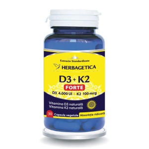 D3 + K2 Forte, 30 capsule, Herbagetica