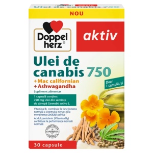 Doppelherz Aktiv Ulei de Canabis 750 mg + Mac Californian + Ashwagandha, 30 capsule