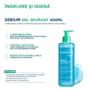 Gel spumant purifiant Sebium, 400 ml, Bioderma - Img 4