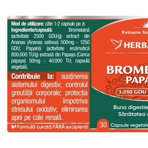Herbagetica Bromelaina & Papaina, 30 capsule - Img 2