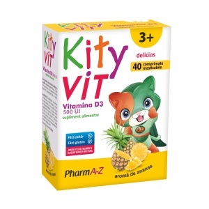 Kityvit Vitamina D3 500 UI cu Aromă de Ananas, 40 comprimate masticabile