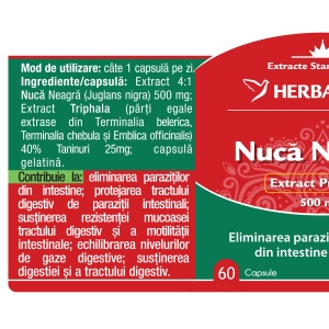 Nuca neagra 500 mg, 60 capsule, Herbagetica - Img 2