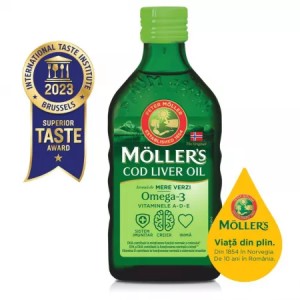 Omega 3 Ulei din ficat de cod cu aroma de mere verzi, 250 ml, Mollers - Img 3